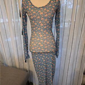 For Love And Lemons Blue Floral Swim Coverup